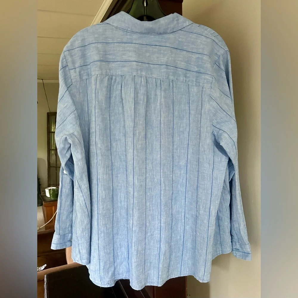 NWT J. JILL Blue Linen Stripe Long Sleeve Button Down Shirt Classic Office | XLP - Picture 7 of 16